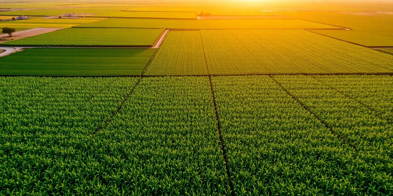 Agricultural cultivation at sunset