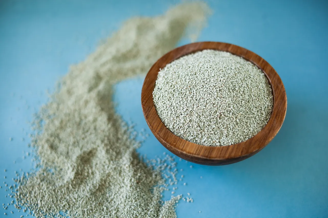 Detail of granulated natural zeolites in a bowl